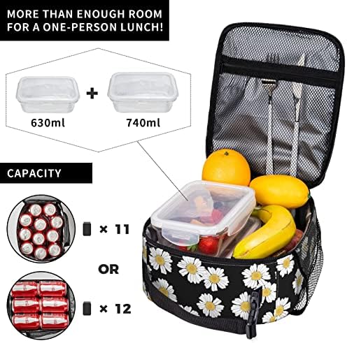 Papatya Öğle Yemeği Çantası Kullanımlık Yalıtımlı Öğle Çanta Ayrılabilir Kolu Lunchbox Büyük Kapasiteli Yemek Tote Çanta