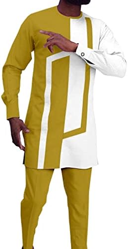 DEWUFAFA Afrika Geleneksel Giyim erkek Eşofman Uzun Kollu Tribal Gömlek ve Pantolon Dashiki Kıyafetler Etnik Balmumu Kıyafetleri