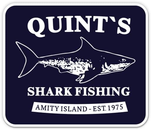 Quint Köpekbalığı Balıkçılık Dostluk Adası Çıkartmaları - 2 Paket 3 Çıkartmalar - Su Geçirmez Vinil Araba, Telefon, Su Şişesi,