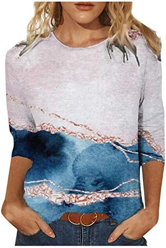 2022 Grafik Tees Kadınlar için Güz 3/4 Kollu Kravat Boya T Shirt Yaz Casual Vintage Rahat Yumuşak Hawaii Gömlek Dışarı Çıkmak