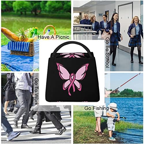 Meme Kanseri Şerit Kelebek Öğle Yemeği Çantası moda alışveriş çantası Yalıtımlı yemek kabı Yeniden Kullanılabilir yemek kutusu