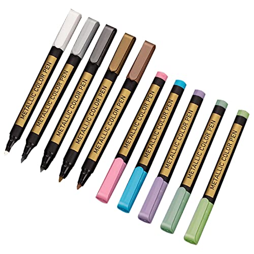 Lumeiy Metalik işaretleme kalemleri, Siyah Kağıt için 10 Renk Altın Metalik Kalem Seti, Taş Boyama, Ziyaretçi Defteri, DIY