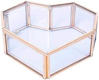 XWWDP saklama kutusu, Stil Altın Kalp Şeklinde Retro Bakır Kenarlı Cam Mücevher Kutusu Yüzük Teşhir Kutusu Dekorasyon Şeffaf