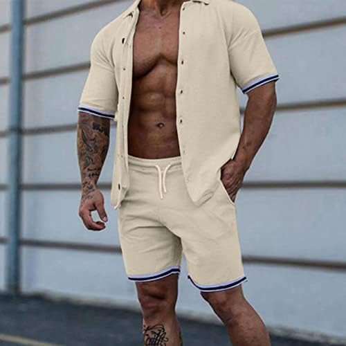 Erkek Eşofman 2 Parça Set, Kısa Kollu Şort Takım Elbise Çizgili Baskı T-Shirt ve Şort spor Kıyafetleri Erkek Giyim