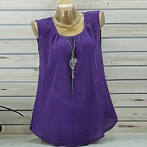 Yaz Sonbahar Salonu Bluz Tshirt Kadınlar için Kolsuz 2023 Elbise Moda Ekip Boyun Keten Pamuk Gevşek Fit Bluz