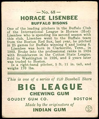 1933 Goudey 68 Horace Lisenbee Bisonları (Beyzbol Kartı) VG/ESKİ Bisonlar