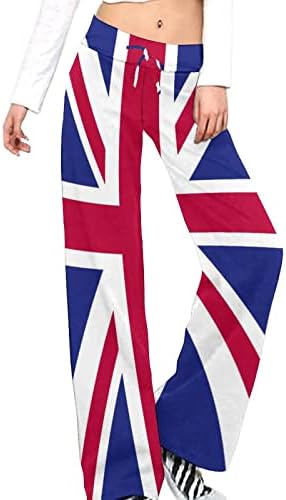 İngiliz Bayrağı Bayan Geniş Bacak Yoga Pantolon Rahat Gevşek Joggers Yüksek Belli Artı Boyutu Salonu Sweatpants L