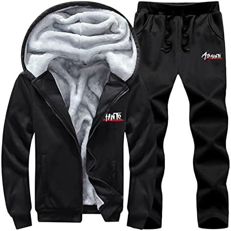 XXBR Kış Mens için 2 Parça Kıyafetler Setleri, gençler Polar Kapüşonlu Ceketler Sweatpants Beyzbol Spor Sweatsuits Eşofman