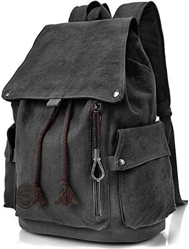 FH keten sırt çantası Vintage Sırt Çantası Siyah Sırt Çantası Erkekler Kadınlar için Dizüstü Seyahat Sırt Çantası