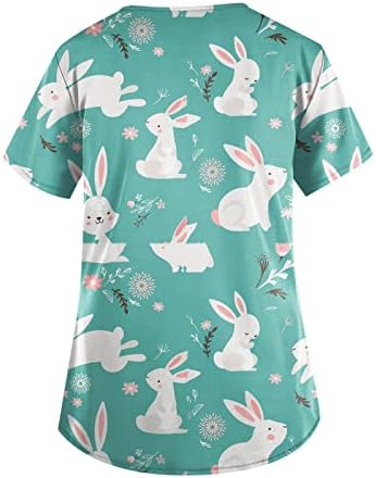 Paskalya Gömlek Kadınlar için Gevşek Üstleri O Boyun Sevimli Tavşan Grafik Tunik Tees Gömlek Kısa Kollu Moda Bluz Tişörtleri