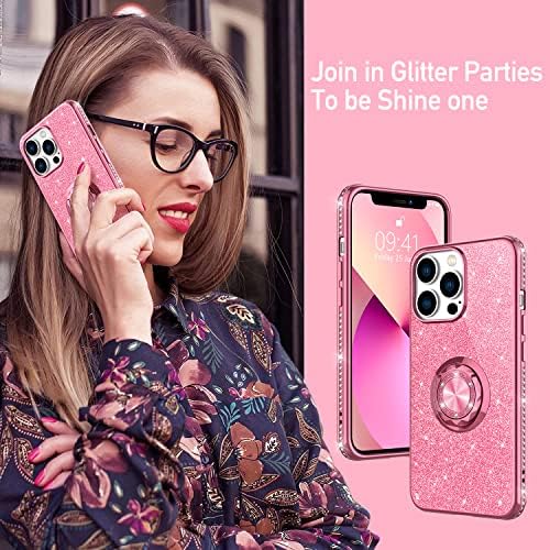 Henpone Glitter Telefon Kılıfı için iPhone 13 Pro kılıf Halka Standı ile [Tampon Elmas] [TPU Darbeye Dayanıklı] 13 pro iPhone