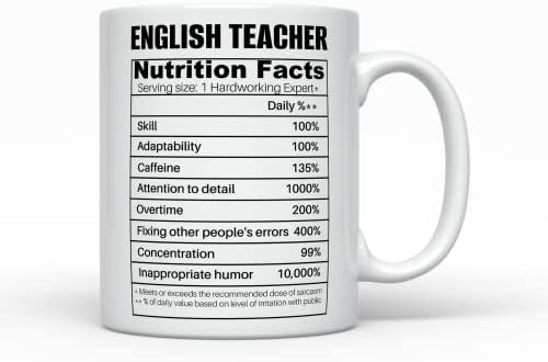 Ingilizce Öğretmeni Dil Sanatları Beslenme Gerçekleri Kahve Kupa Komik Hediye fikirleri Erkekler Kadınlar için Kolej Grad
