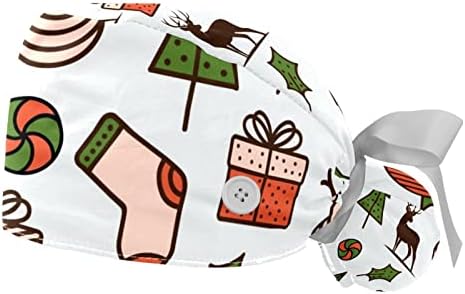 LORVIES Tıbbi Kapaklar Kadınlar için Düğmeler ile Uzun Saç, 2 Parça Ayarlanabilir çalışma Kapağı, Merry Christmas Mutlu Yeni