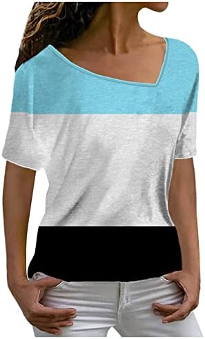 Kadın Mizaç V Boyun 2023 Yaz Üstleri Kısa Kollu Gömlek Geometrik Renk Bloğu Tunik Casual Bluzlar