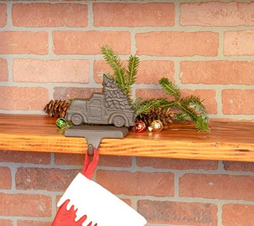 Kırmızı Co. kancalı 6,5 inç Dökme Demir Kamyon ve Noel Ağacı Çorap Tutacağı, Tatil Dekoru, Kahverengi