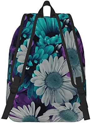 ASEELO Mor Ve Teal Çiçekler Baskılı Rahat keten sırt çantası laptop çantası, Erkek Ve Kadın Okul Boş Çanta