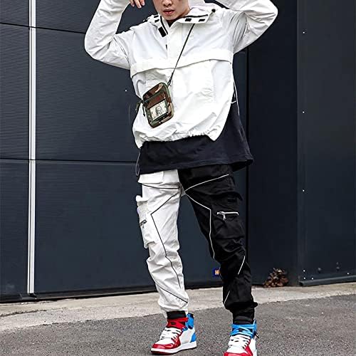 BOOMLEMON erkek Kargo koşucu pantolonu Yansıtıcı Teknik Hip Hop harem pantolon Punk Streetwear Taktik eşofman altları
