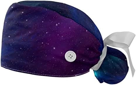 2 adet Kadınlar Ayarlanabilir Çalışma Kapağı Düğmesi ile Yıldızlı Gökyüzü Kış Mavi Orman At Kuyruğu Kılıfı Kravat Geri Şapka