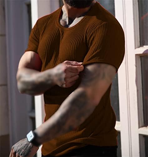 Erkek Streç Kas T Shirt Spor Slim Gömme Uzun Tee Gömlek Klasik Yuvarlak Boyun Örme Kısa Kollu