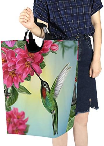 YYZZH Hummingbird Kuş Çiçek Baskı Kırmızı Elma Çiçek Mavi Gökyüzü Büyük Çamaşır Torbası Sepet Alışveriş Çantası Katlanabilir