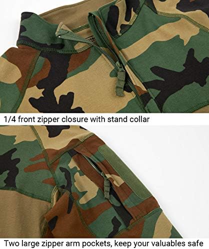 CARWORNIC erkek Taktik Askeri Saldırı Savaş Gömlek Uzun Kollu Slim Fit Camo T Shirt Fermuarlı