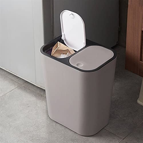 ZUKEELJT çöp tenekesi sıralama çöp kutuları ev mutfak kuru ve ıslak depolama çift kapaklı presleme çöp kutuları (Renk: Beyaz)