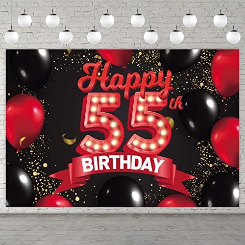 Mutlu 55th Doğum Günü Kırmızı ve Siyah Afiş Zemin Süslemeleri Balonlar Tema Dekor Kızlar Kadınlar için Prenses 55 Yaşında