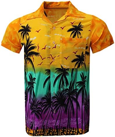 GDJGTA Moda erkek Casual Düğme Hawaii Baskı Plaj Kısa Kollu Hızlı Bluz Erkek T Shirt Sarı