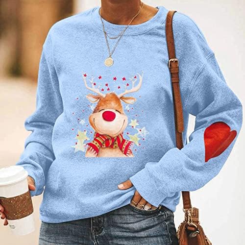 Xiloccer Noel Kazak Kadınlar için 2021 En İyi Çirkin Noel Üstleri Santa Kazak Ekip Boyun Kış Sıcak komik tişörtler