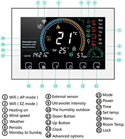 JEUSDF akıllı ev termostatı elektrikli / su yerden ısıtma ev sıcaklık kontrol cihazı çalışması (Renk: GC, Boyut: 1)