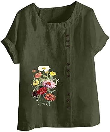 Kadın Kısa Kollu Crewneck Papatya Çiçek Grafik Salonu Artı Boyutu Bluz Tshirt Keten pamuklu bluz Kızlar için PW