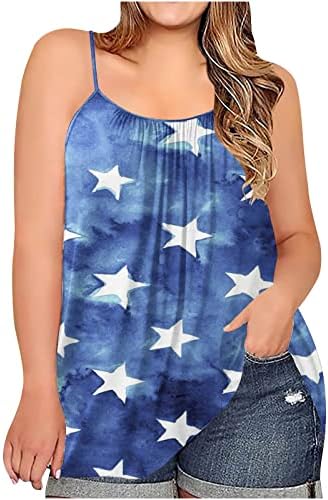 2023 Kolsuz Kayma Spagetti Kayışı Pamuk Amerikan Bayrağı Grafik Büyük Boy Bluz Gömlek Kadınlar için Aç Geri Gömlek
