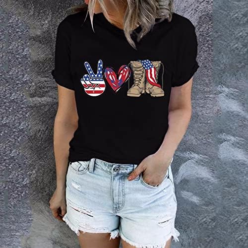 4th Temmuz Gömlek Kadın ABD Bayrağı T-Shirt Casual Yaz Üstleri Kısa Kollu Tee Gömlek Vatansever Rahat Gevşek Moda Bluz