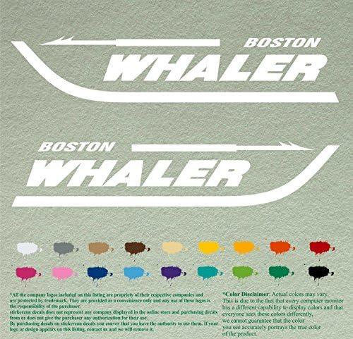 Çift 12 Boston Balina Avcısı uygun ikame Çıkartmaları * Beyaz * Vinil Çıkartmalar Tekne Dıştan Takma Motor 2 Set