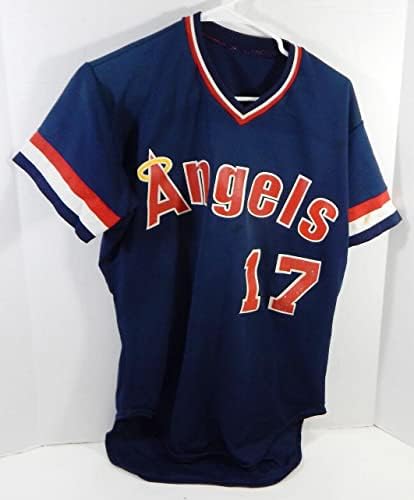 1987 California Angels 17 Oyun Kullanılmış Donanma Forması Vuruş Antrenmanı 42 DP23923 - Oyun Kullanılmış MLB Formaları