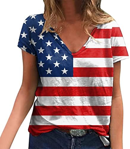 Sevimli Egzersiz T Shirt Bağımsızlık Günü Kadınlar için Baskı Günlük yazlık gömlek kadın V Boyun Tankı Üstleri Amerikan