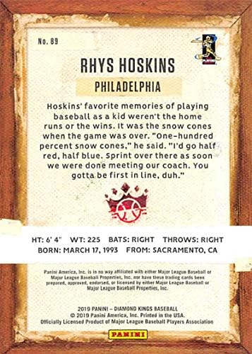 2019 Panini Elmas Kralları 89 Rhys Hoskins Phillies MLB Beyzbol Kartı NM-MT