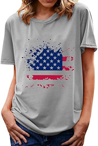 Kadın Amerikan Bayrağı T Shirt ABD Vatansever Gömlek Kadınlar için 4th Temmuz Shirt Kısa Kollu Yıldız Çizgili En Tees