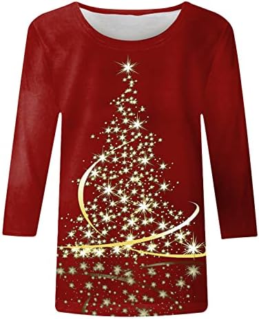 Çirkin Noel 3/4 Kollu Kazak Tops Kadınlar için Rahat Crewneck Tişörtü Merry Xmas Üç Çeyrek Kollu T Shirt