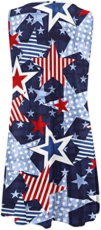 4th Temmuz Elbise Kadınlar için Yaz Casual Tank Elbise Amerikan Bayrağı Kolsuz O Boyun Anahtar Deliği Yıldız Çizgili Yensiz