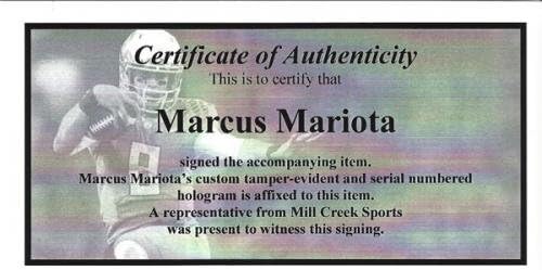 Oregon Ördekler Marcus Mariota İmzalı Beyaz Nike Forması 2014 Heisman Boyut L MM Holo Stok 89854 - İmzalı Kolej Formaları