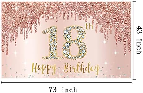 Mutlu 18th Doğum Günü Afiş Zemin Süslemeleri Kızlar için, Gül Altın 18 Doğum Günü Partisi İşareti Malzemeleri, Pembe 18 Yaşındaki