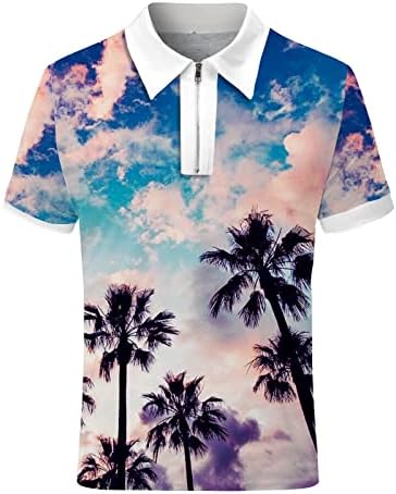 UBST 2022 Yeni Erkek polo gömlekler, Yaz Kısa Kollu Fermuar boyun Üstleri Rahat Hawaii Tropikal Baskı Henley Golf T-Shirt