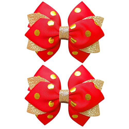 Polka Dot saç fiyonkları Kırmızı 4 Toddlers Çocuk Kız Sevimli Noel Grogren Şerit Yay Klip Fare Timsah Tokalarım Kadınlar