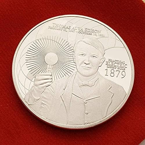 Amerikan Edison Mucit Gümüş Kaplama Madalya Koleksiyonu Zanaat Sikke hatıra parası Ampul Fizikçi Kopya Koleksiyonu Hediyeler