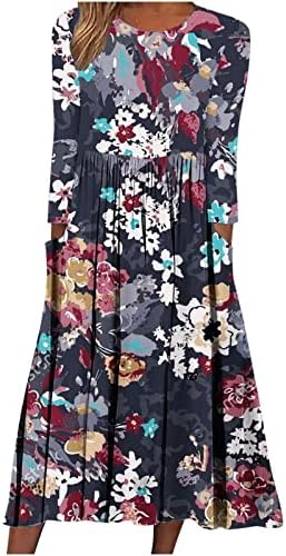 NOKMOPO Midi Elbiseler Kadınlar için Rahat Moda Çiçek Baskı Uzun Kollu V Yaka askı elbise Parti Maxi Elbise