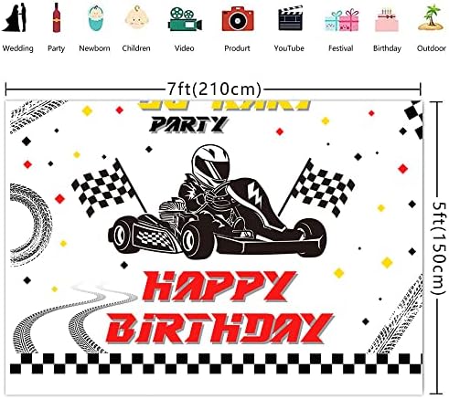 Ticuenicoa 7×5ft Go Kart Parti Doğum Günü Zemin Yarış Araba Şampiyonu Bayrağı Siyah Beyaz Izgara Kırmızı Fotoğraf Arka Planlar