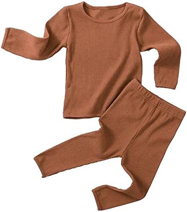 GLİGLİTTR Bebek Erkek Kız Organik Yumuşak Rahat Pamuk Sonbahar Kış Giysileri Pantolon 2 Parça Pijama Seti Düz Renk Kıyafet