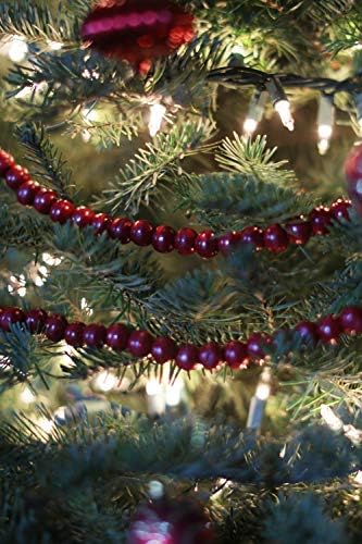 Bir Tatil Yolu 9-Ayak Uzun Rustik Kızılcık Koyu Kırmızı Ahşap Boncuk Çelenk Noel Ağacı Dekorasyon-Dekoratif Vintage Tarzı