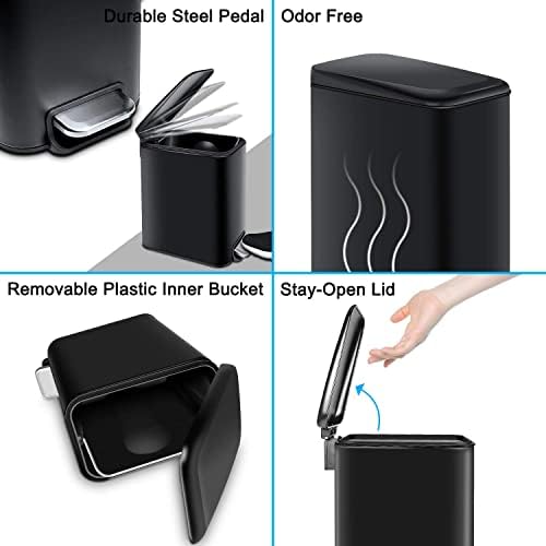 Kapaklı H + LUX İnce Küçük Banyo Çöp Tenekesi Yumuşak Yakın,Çıkarılabilir iç Çöp Sepetli Banyo Yatak Odası Ofisi için Siyah
